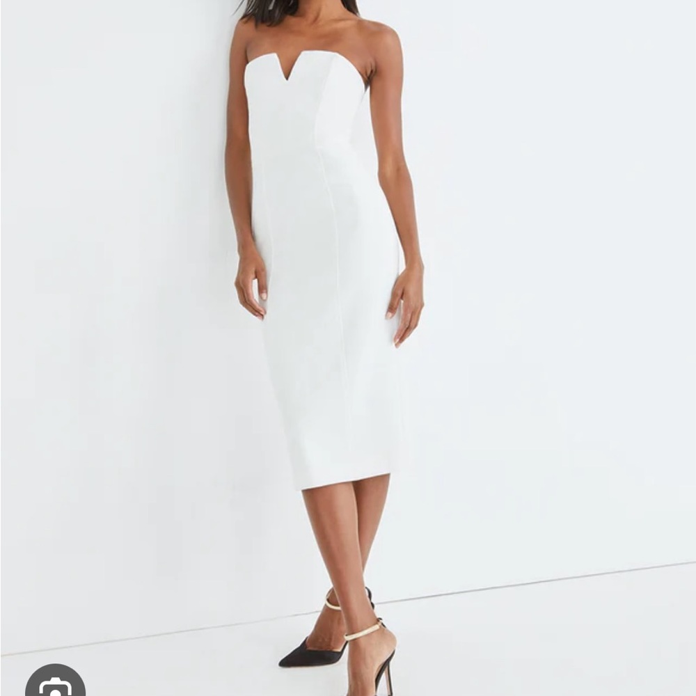 Veronica Beard White Strapless Midi Dress